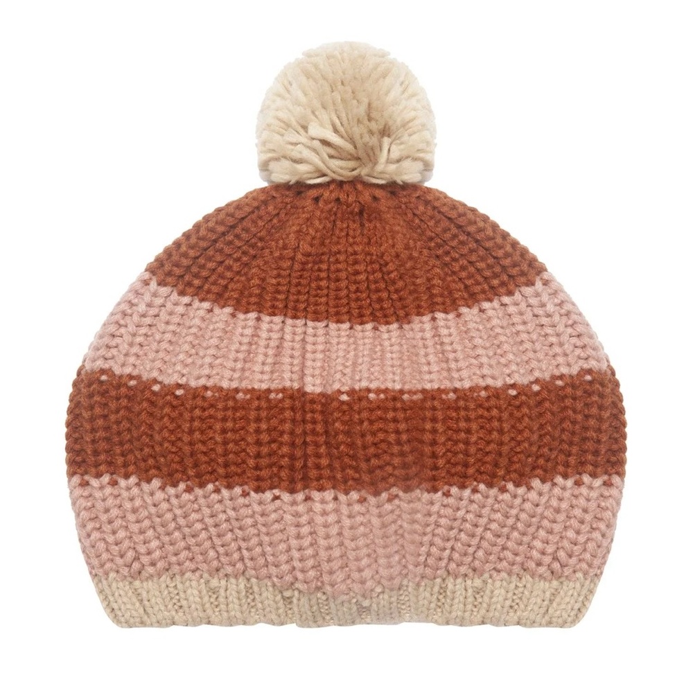 Cosy Striped Knitted Beret Pink 7-10 Years